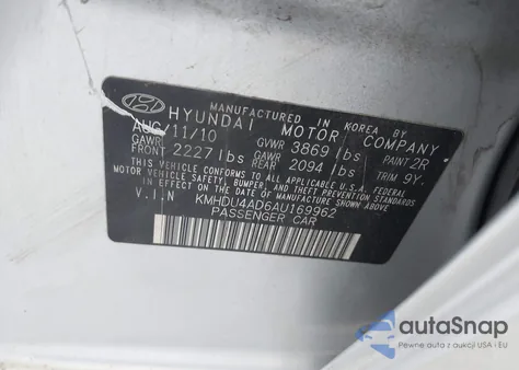 2010 Hyundai Elantra Gls from USA, damaged, VIN KMHDU4AD6AU169962